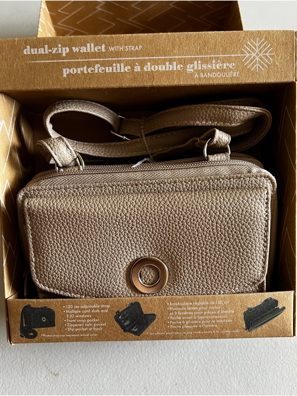 Denver Hayes Pebbled Taupe Dual-Zip Crossbody Wallet